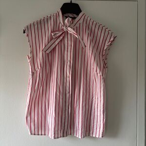 Brooks Brothers Sleeveless Bow Tie Neck Red Striped Blouse - Size 6